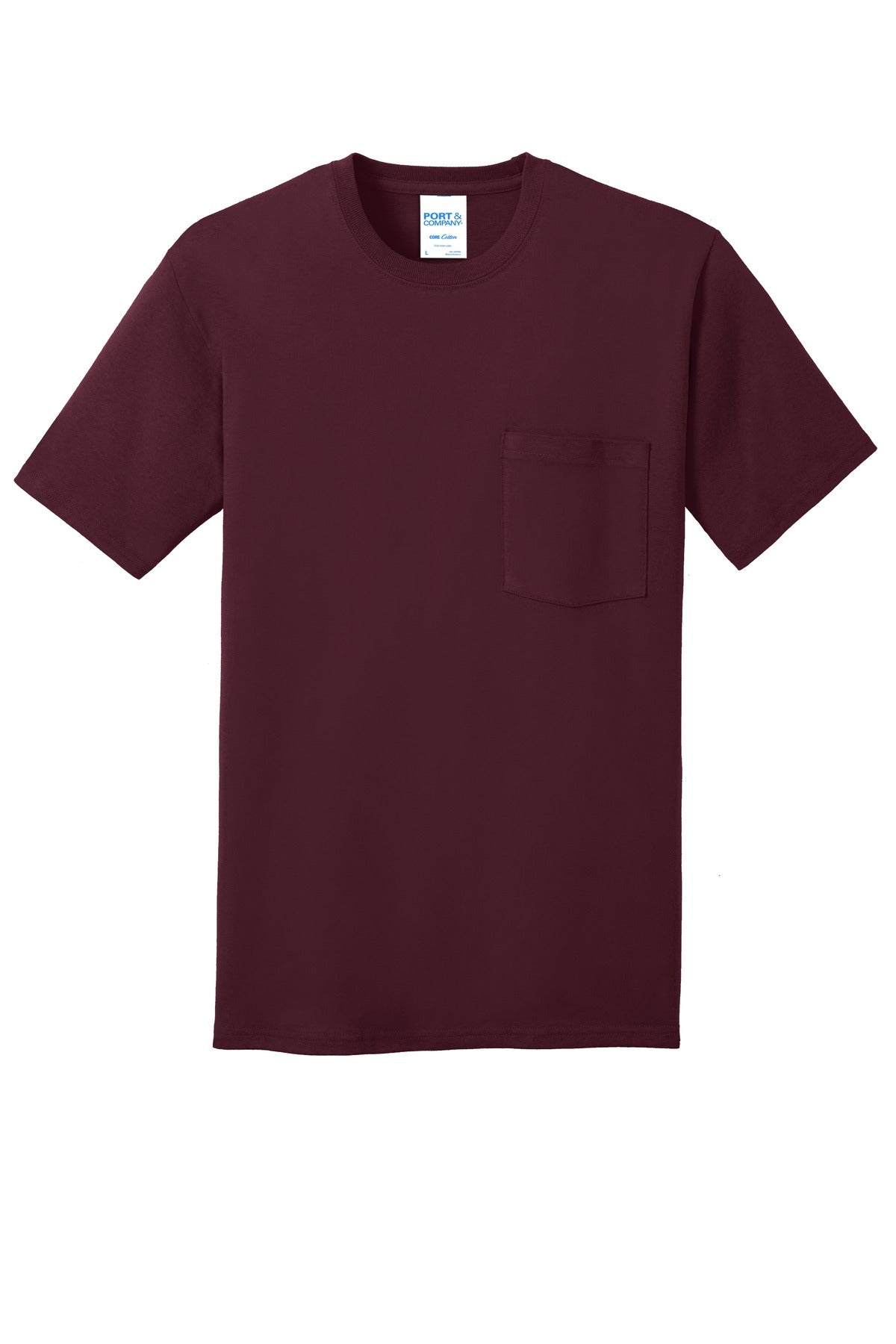 Port & Company Core Cotton Pocket Tee. PC54P Athletic Maroon