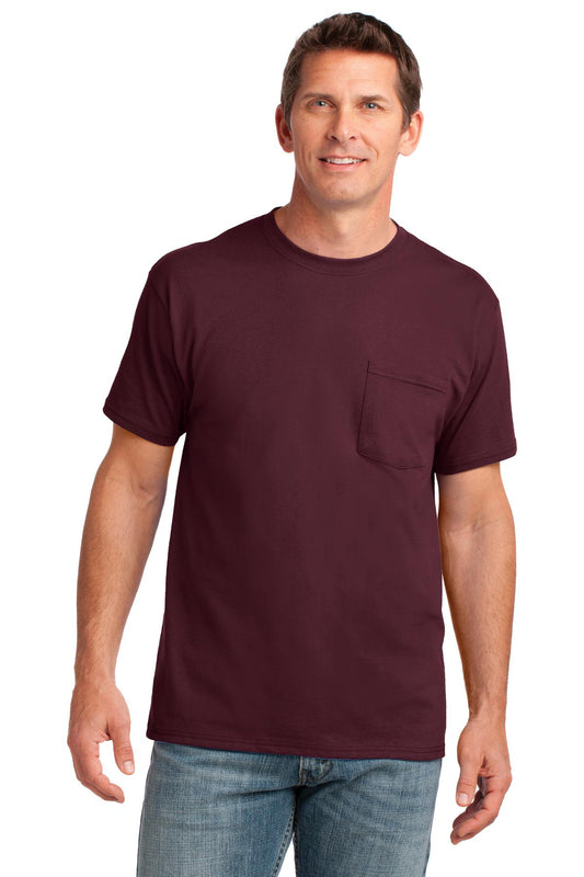 Port & Company Core Cotton Pocket Tee. PC54P Athletic Maroon