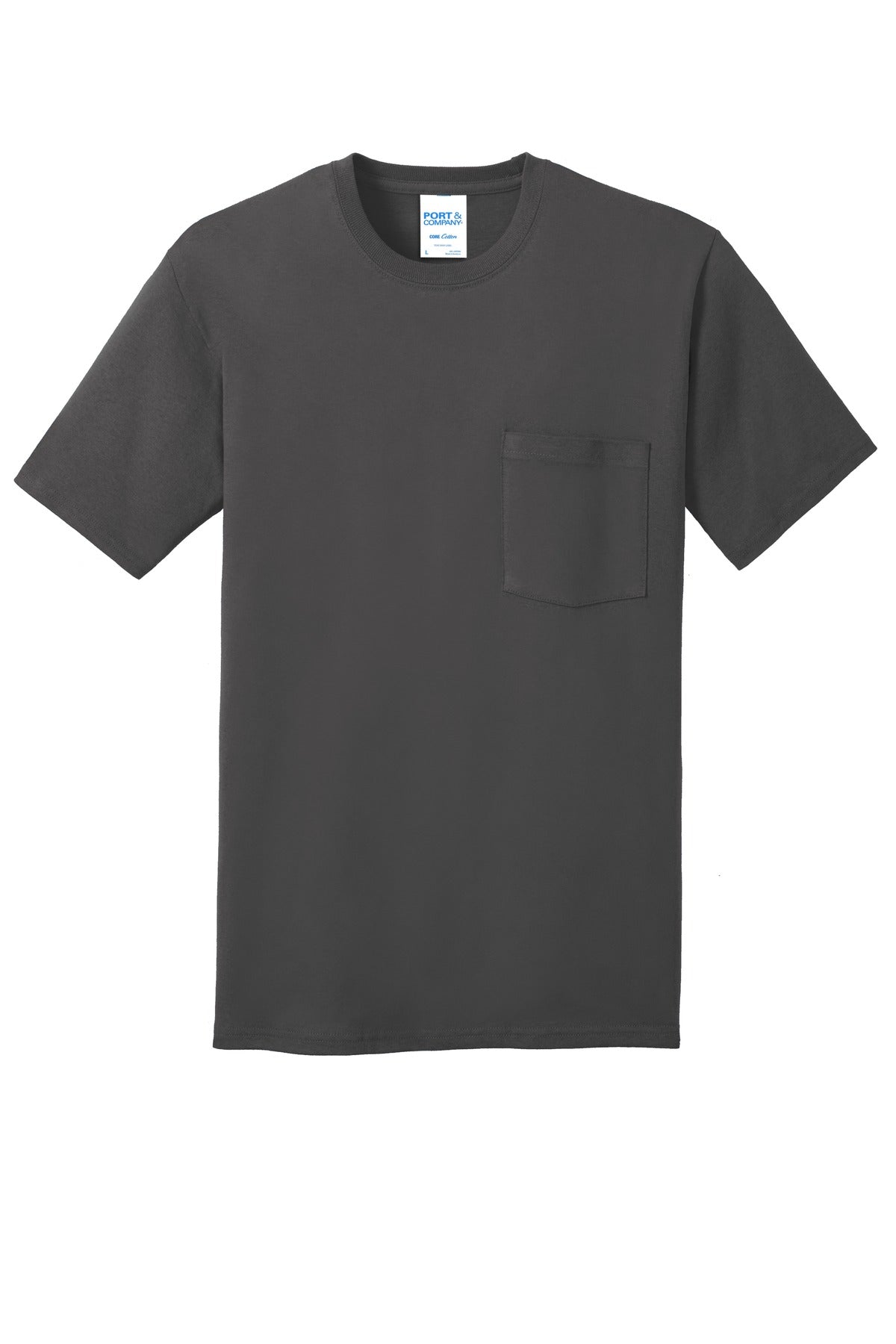 Port & Company Core Cotton Pocket Tee. PC54P Charcoal