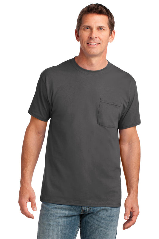 Port & Company Core Cotton Pocket Tee. PC54P Charcoal