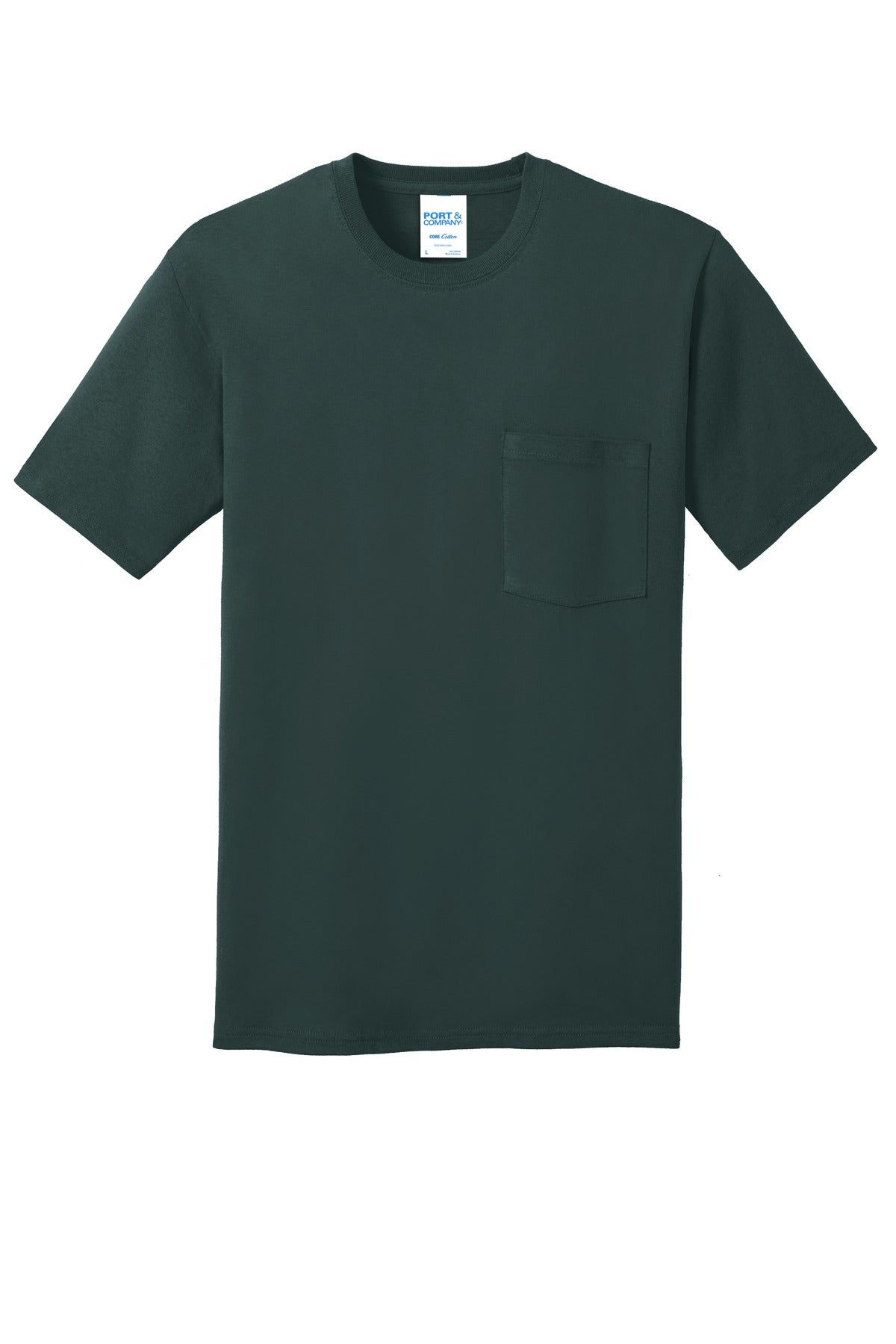 Port & Company Core Cotton Pocket Tee. PC54P Dark Green