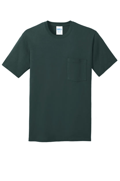 Port & Company Core Cotton Pocket Tee. PC54P Dark Green