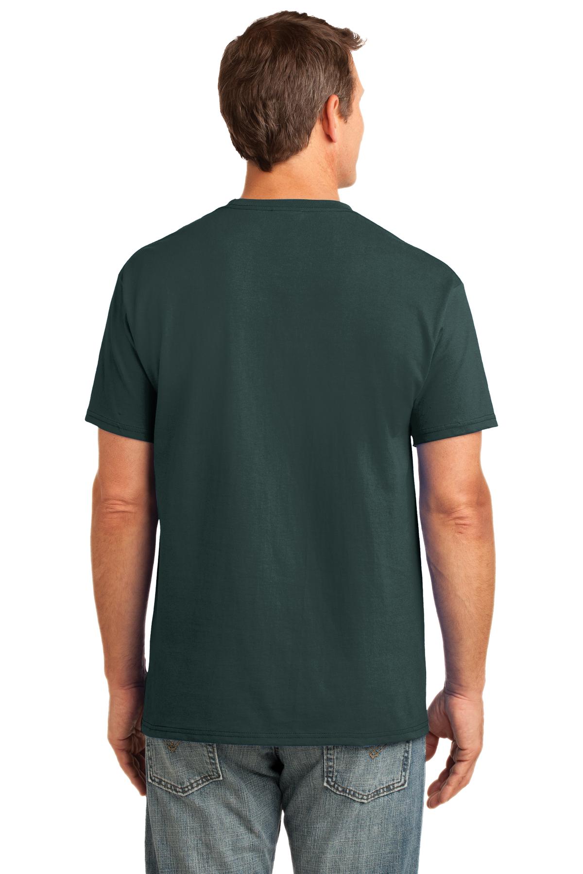 Port & Company Core Cotton Pocket Tee. PC54P Dark Green