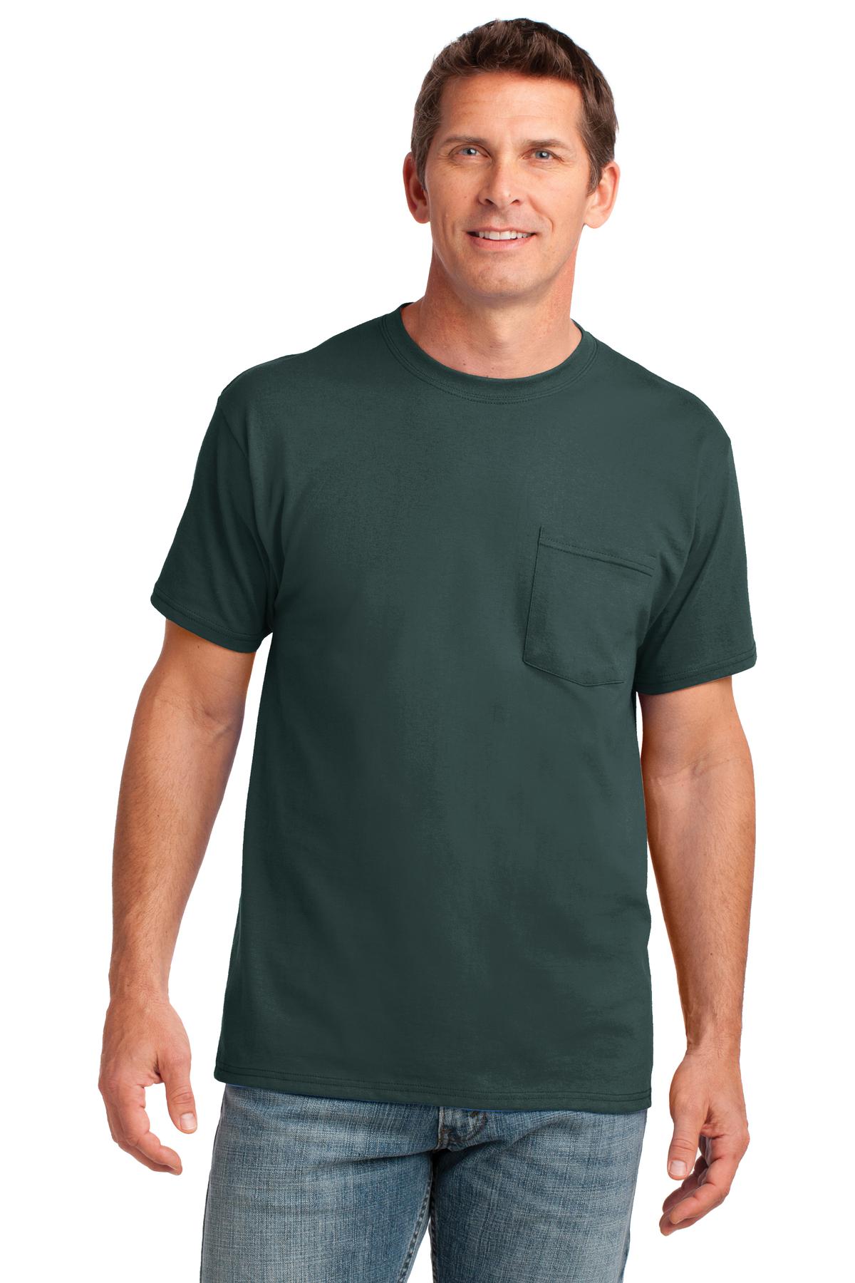 Port & Company Core Cotton Pocket Tee. PC54P Dark Green