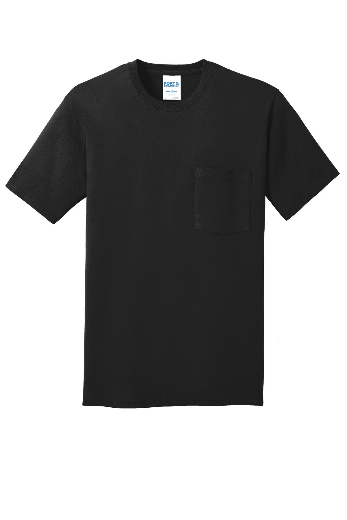 Port & Company Core Cotton Pocket Tee. PC54P Jet Black