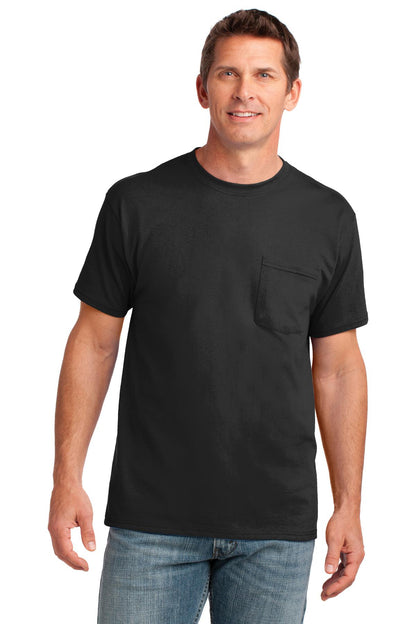 Port & Company Core Cotton Pocket Tee. PC54P Jet Black