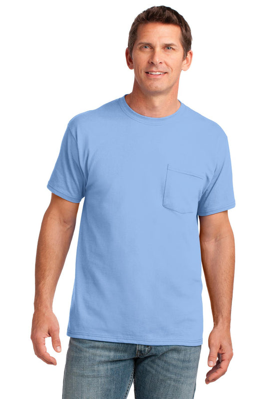 Port & Company Core Cotton Pocket Tee. PC54P Light Blue