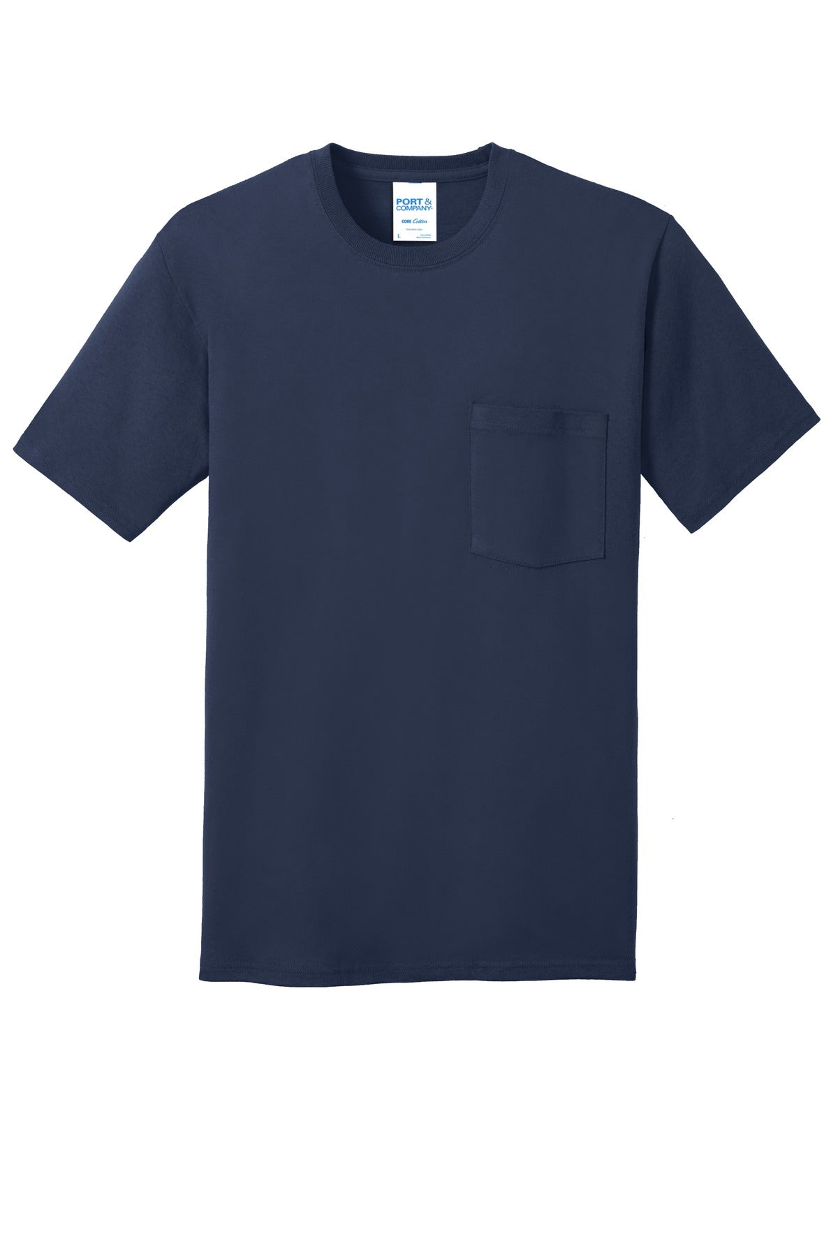 Port & Company Core Cotton Pocket Tee. PC54P Navy