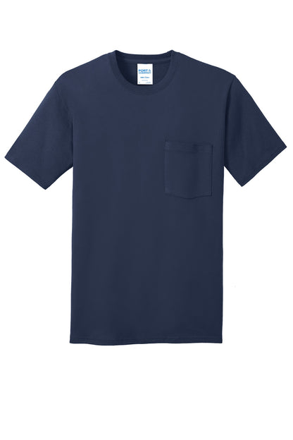 Port & Company Core Cotton Pocket Tee. PC54P Navy