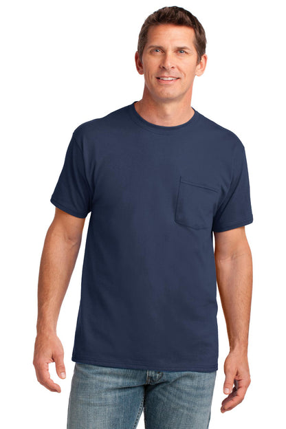 Port & Company Core Cotton Pocket Tee. PC54P Navy