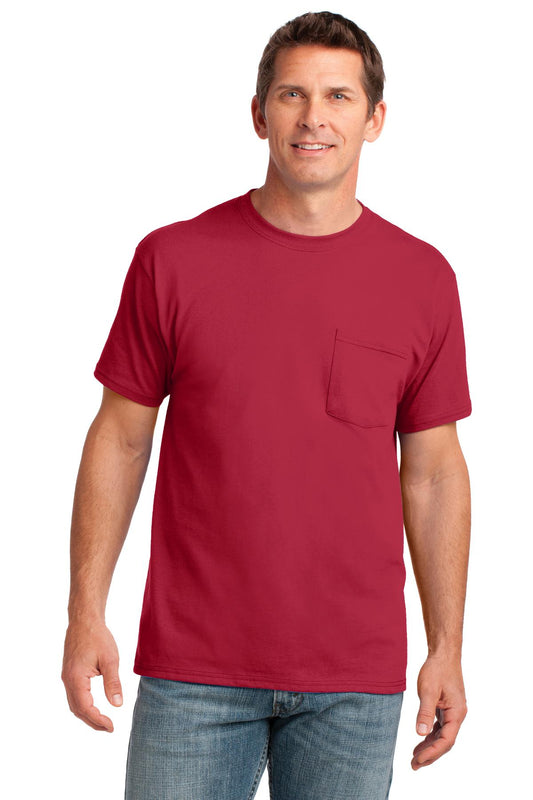 Port & Company Core Cotton Pocket Tee. PC54P Red