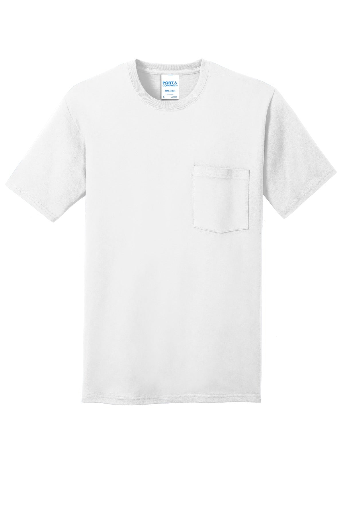 Port & Company Core Cotton Pocket Tee. PC54P White