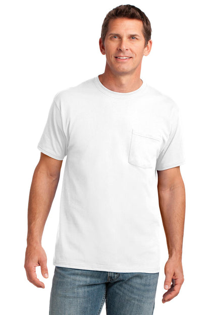 Port & Company Core Cotton Pocket Tee. PC54P White