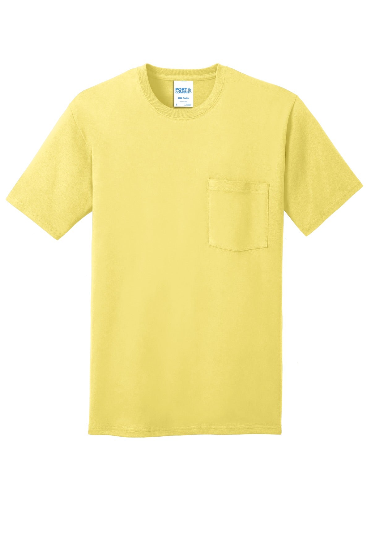 Port & Company Core Cotton Pocket Tee. PC54P Yellow