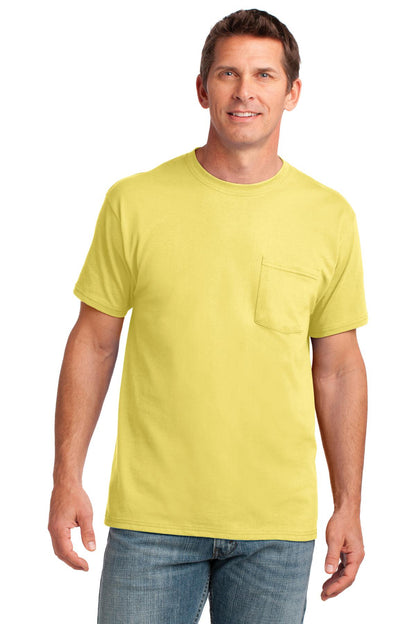 Port & Company Core Cotton Pocket Tee. PC54P Yellow