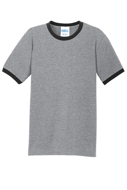Port & Company Core Cotton Ringer Tee.  PC54R Athletic Heather/ Jet Black