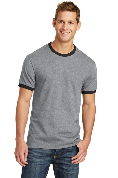 Port & Company Core Cotton Ringer Tee.  PC54R Athletic Heather/ Jet Black