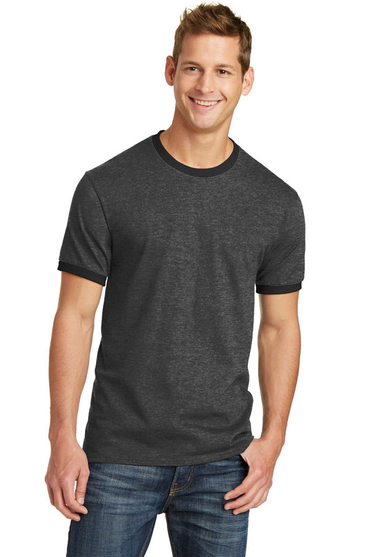 Port & Company Core Cotton Ringer Tee.  PC54R Dark Heather Grey/ Jet Black