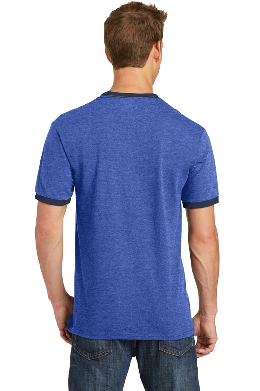 Port & Company Core Cotton Ringer Tee.  PC54R Heather Royal/ Navy