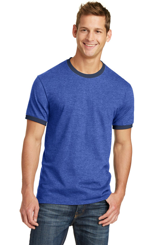 Port & Company Core Cotton Ringer Tee.  PC54R Heather Royal/ Navy