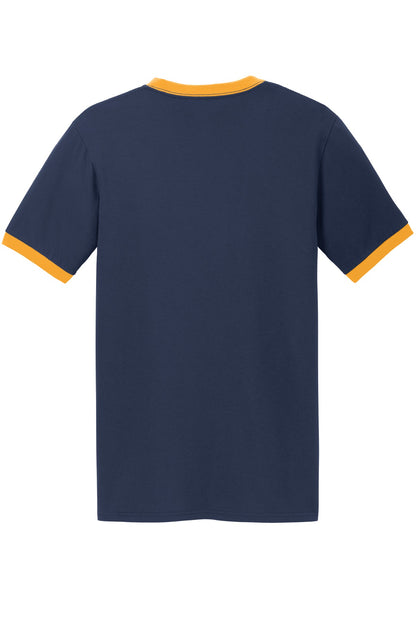 Port & Company Core Cotton Ringer Tee.  PC54R Navy/ Gold