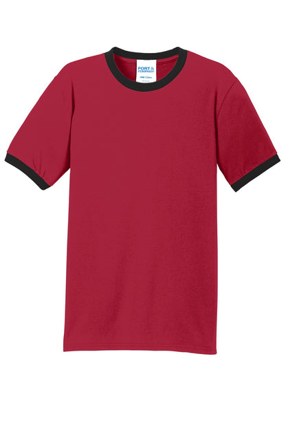 Port & Company Core Cotton Ringer Tee.  PC54R Red/ Jet Black
