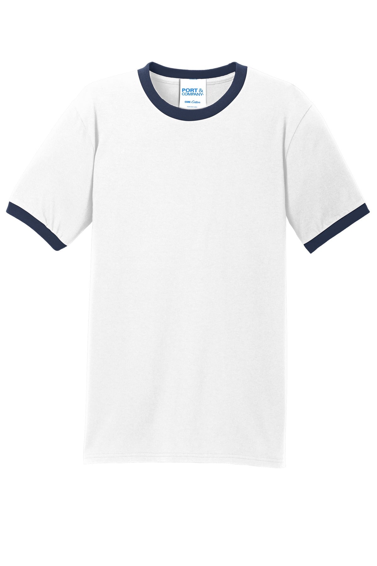 Port & Company Core Cotton Ringer Tee.  PC54R White/ Navy
