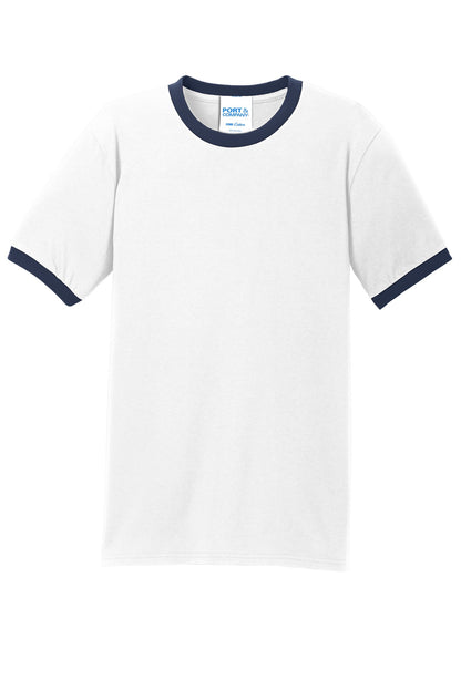 Port & Company Core Cotton Ringer Tee.  PC54R White/ Navy