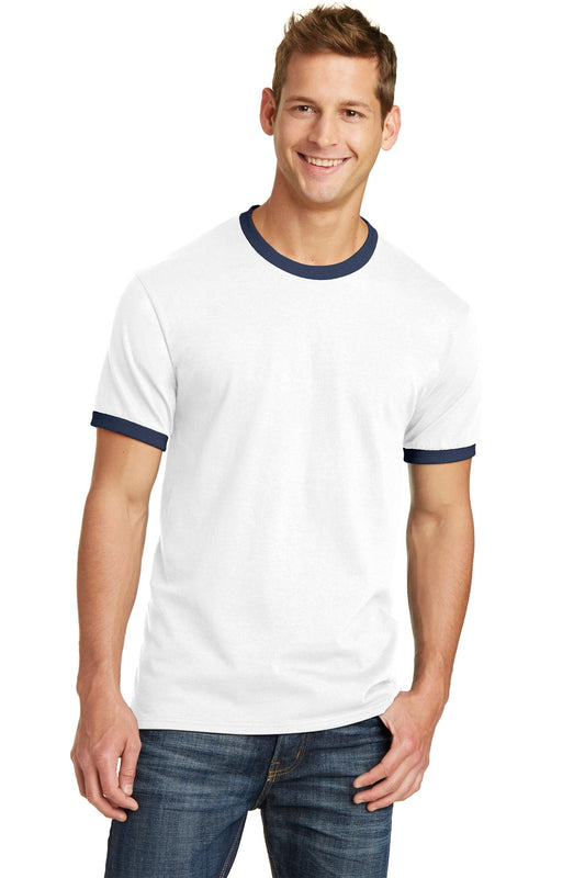 Port & Company Core Cotton Ringer Tee.  PC54R White/ Navy
