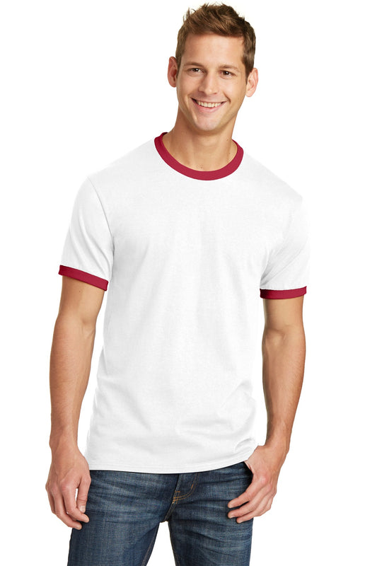 Port & Company Core Cotton Ringer Tee.  PC54R White/ Red