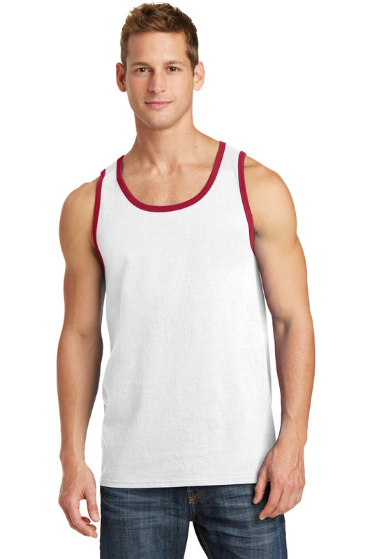 Port & Company Core Cotton Tank Top.  PC54TT White/ Red