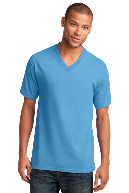 Port & Company Core Cotton V-Neck Tee. PC54V Aquatic Blue