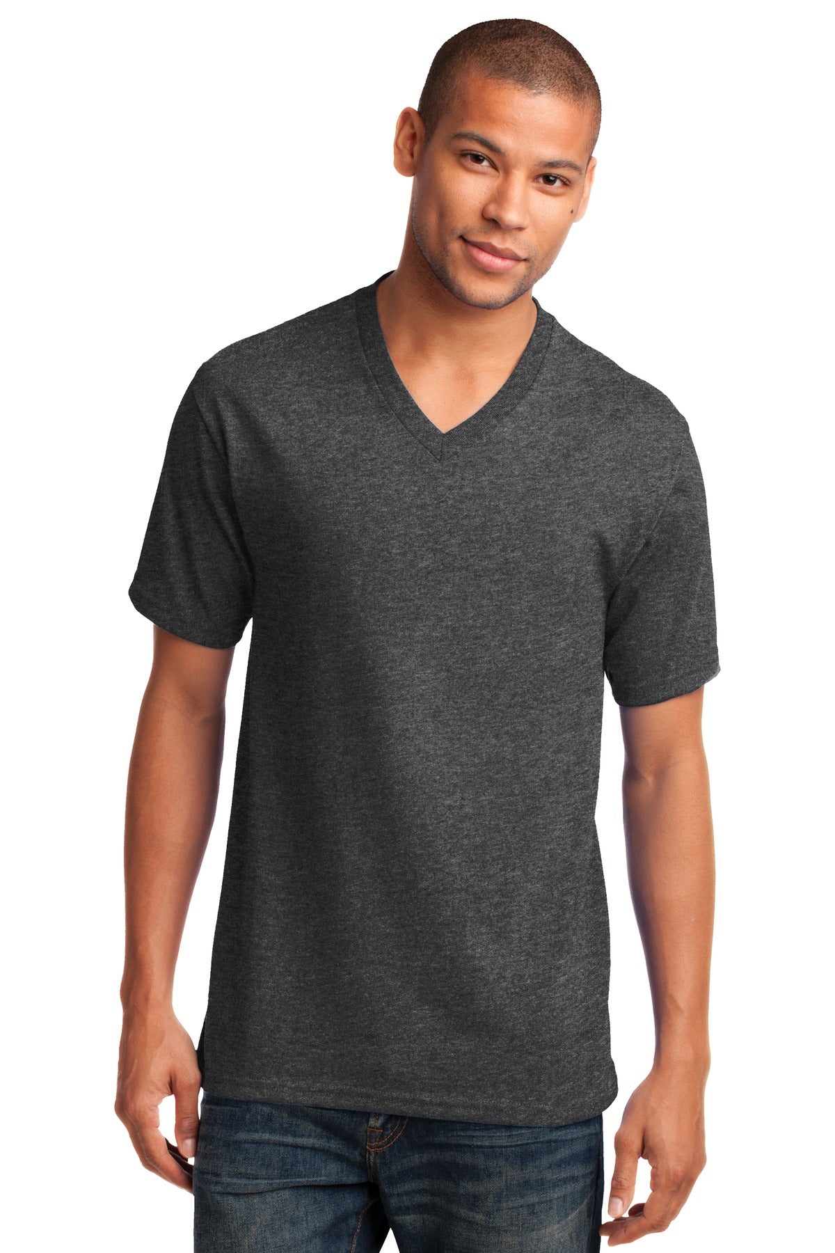 Port & Company Core Cotton V-Neck Tee. PC54V Dark Heather Grey