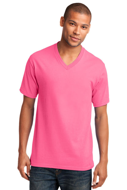 Port & Company Core Cotton V-Neck Tee. PC54V Neon Pink