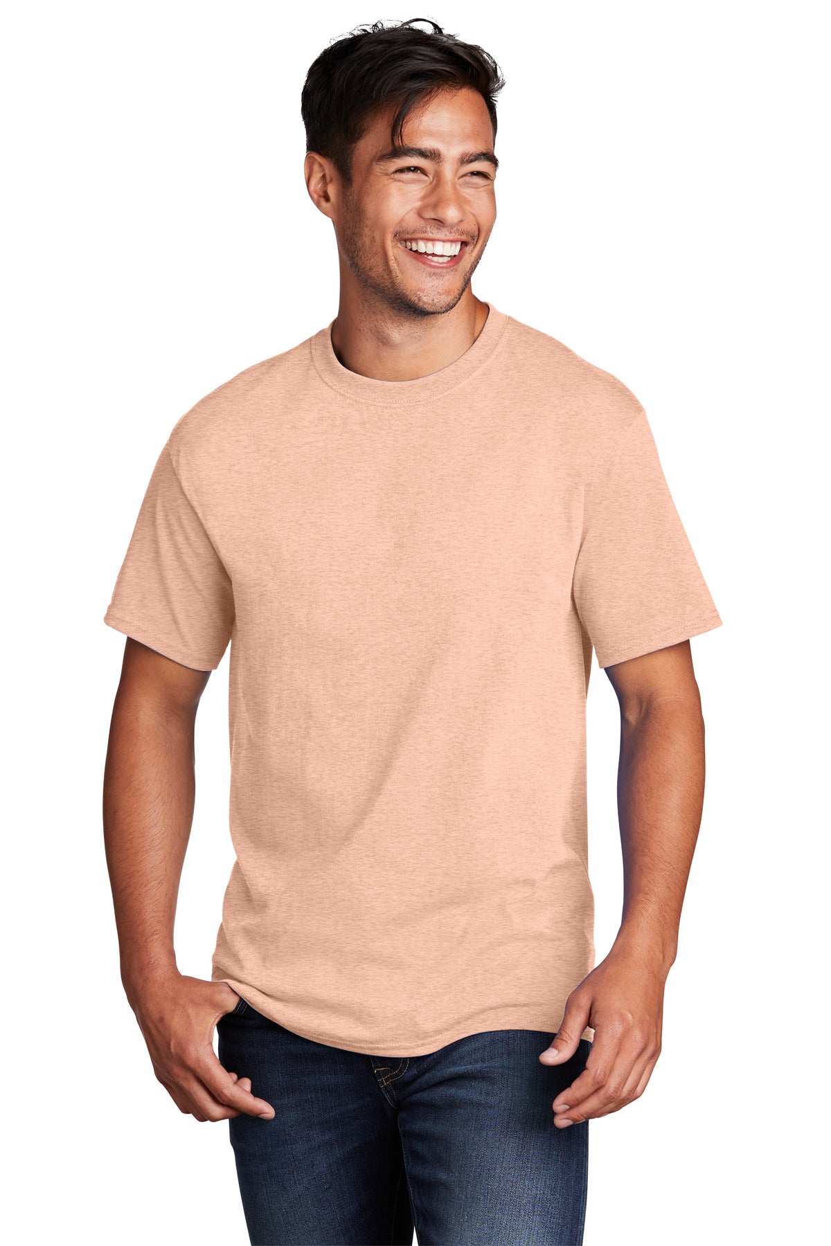 Port & Company Core Cotton Tee. PC54 Heathered Dusty Peach