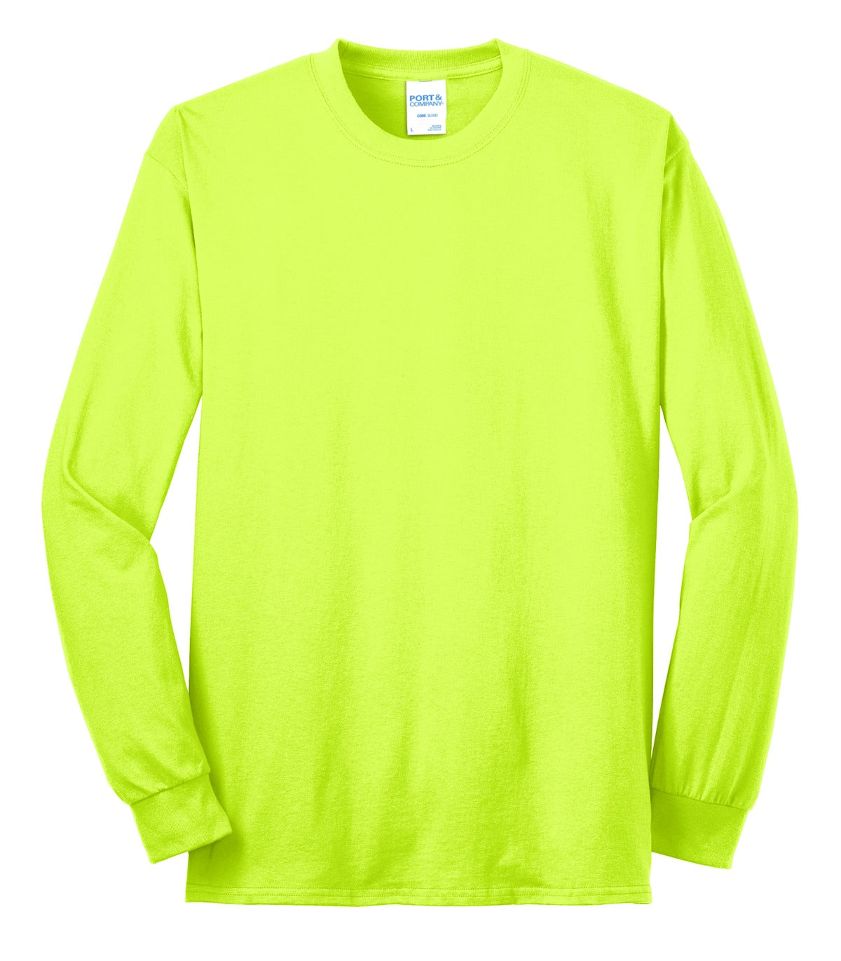 Port & Company Long Sleeve Core Blend Tee. PC55LS Safety Green