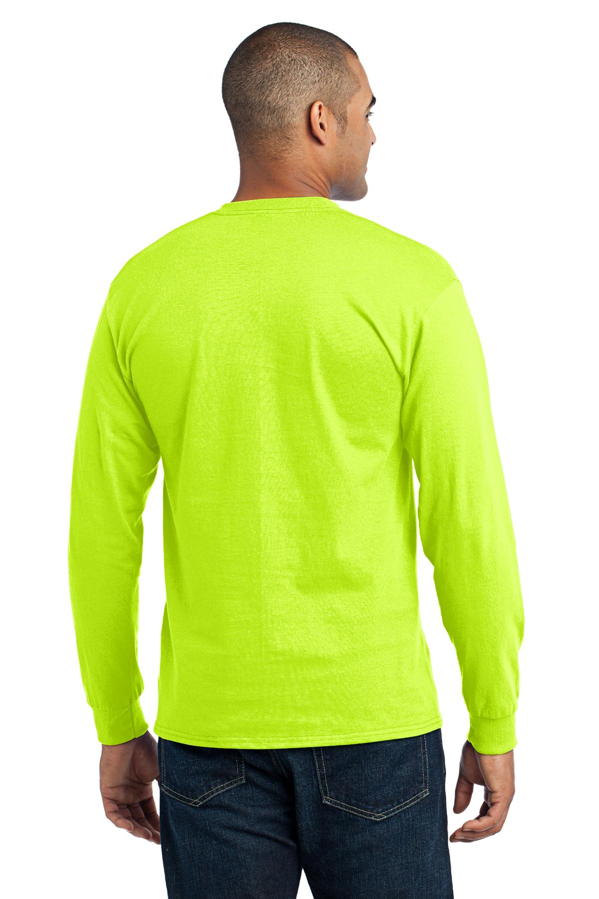 Port & Company Long Sleeve Core Blend Tee. PC55LS Safety Green