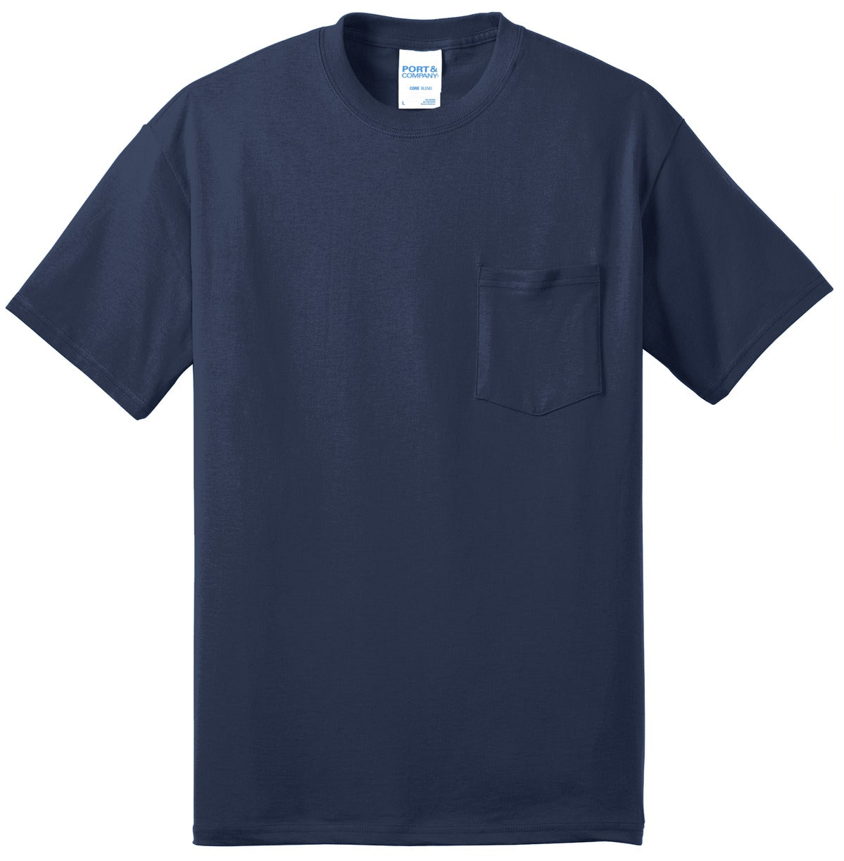 Port & Company Core Blend Pocket Tee. PC55P Navy