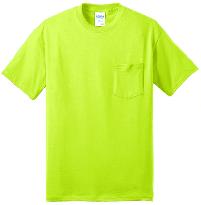 Port & Company Core Blend Pocket Tee. PC55P Safety Green