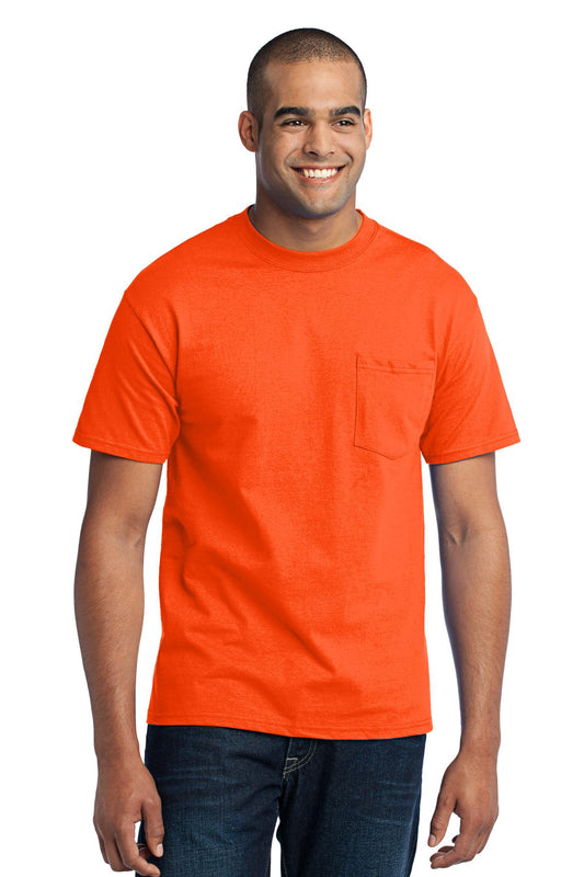 Port & Company Core Blend Pocket Tee. PC55P Safety Orange