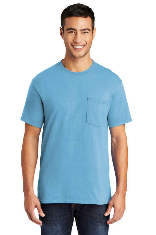 Port & Company Core Blend Pocket Tee. PC55P Aquatic Blue