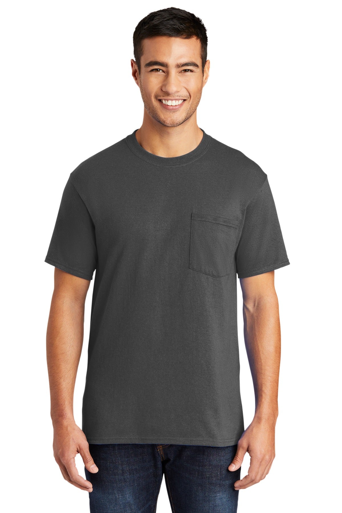 Port & Company Tall Core Blend Pocket Tee. PC55PT Charcoal Tall