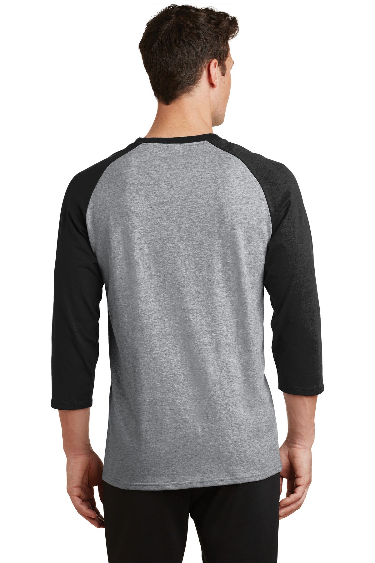 Port & Company Core Blend 3/4-Sleeve Raglan Tee. PC55RS Athletic Heather/ Jet Black