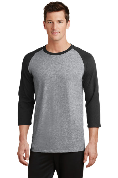 Port & Company Core Blend 3/4-Sleeve Raglan Tee. PC55RS Athletic Heather/ Jet Black