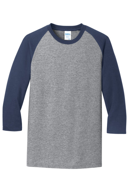Port & Company Core Blend 3/4-Sleeve Raglan Tee. PC55RS Athletic Heather/ Navy