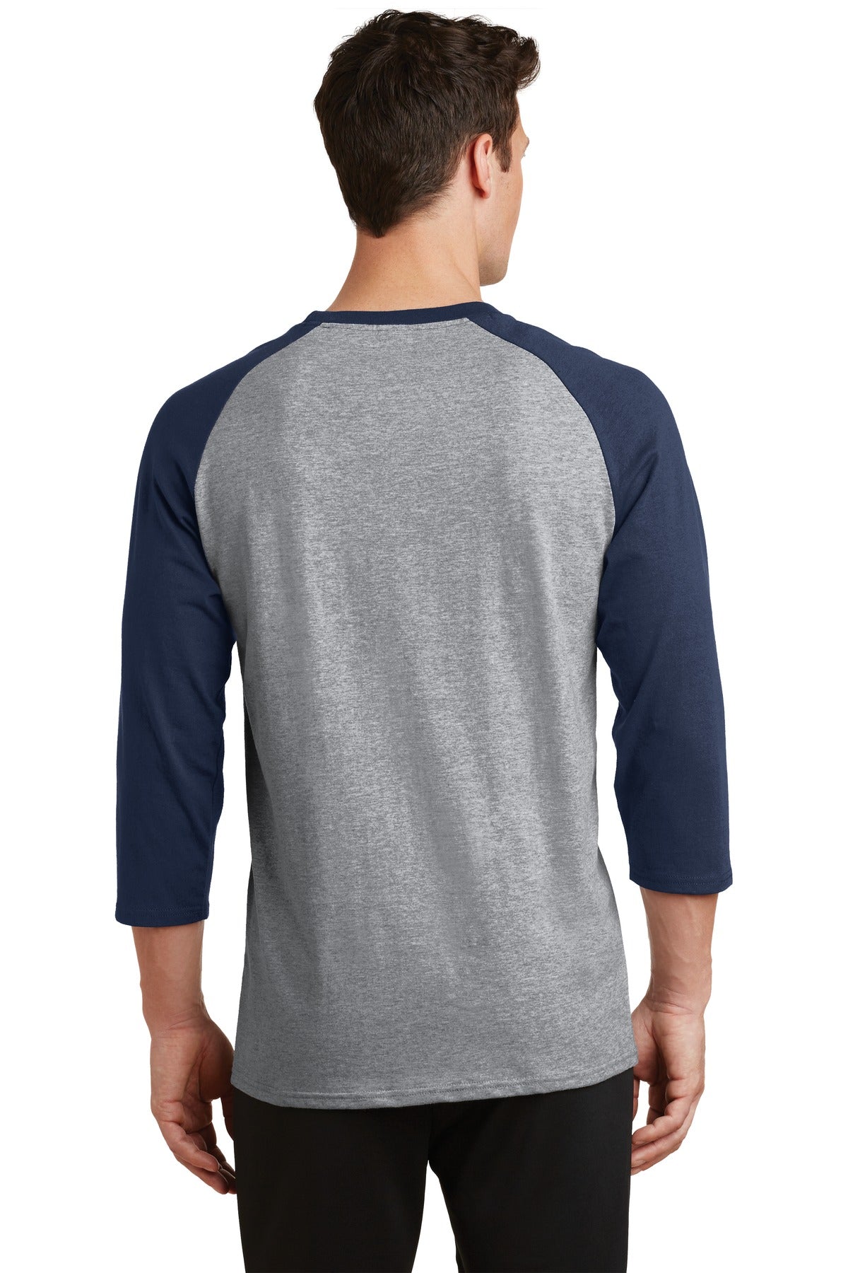 Port & Company Core Blend 3/4-Sleeve Raglan Tee. PC55RS Athletic Heather/ Navy