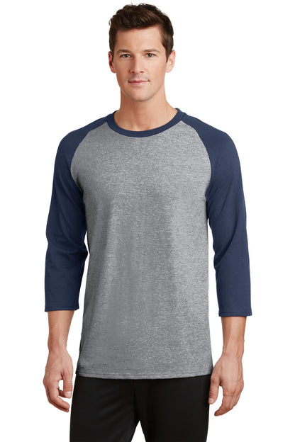 Port & Company Core Blend 3/4-Sleeve Raglan Tee. PC55RS Athletic Heather/ Navy