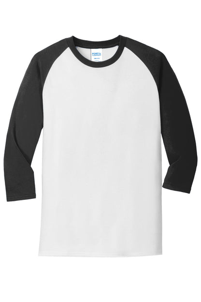 Port & Company Core Blend 3/4-Sleeve Raglan Tee. PC55RS White/ Jet Black