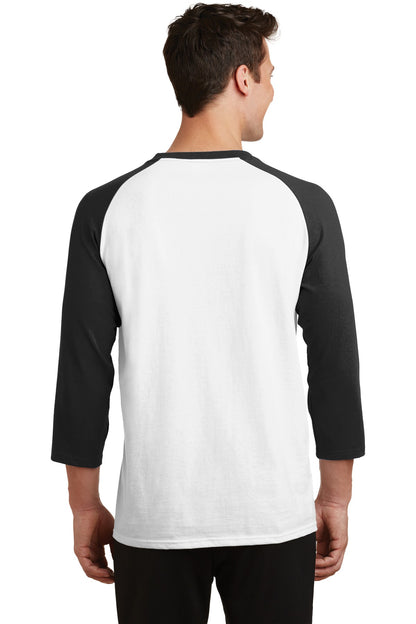 Port & Company Core Blend 3/4-Sleeve Raglan Tee. PC55RS White/ Jet Black