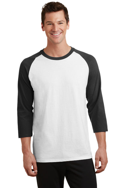 Port & Company Core Blend 3/4-Sleeve Raglan Tee. PC55RS White/ Jet Black